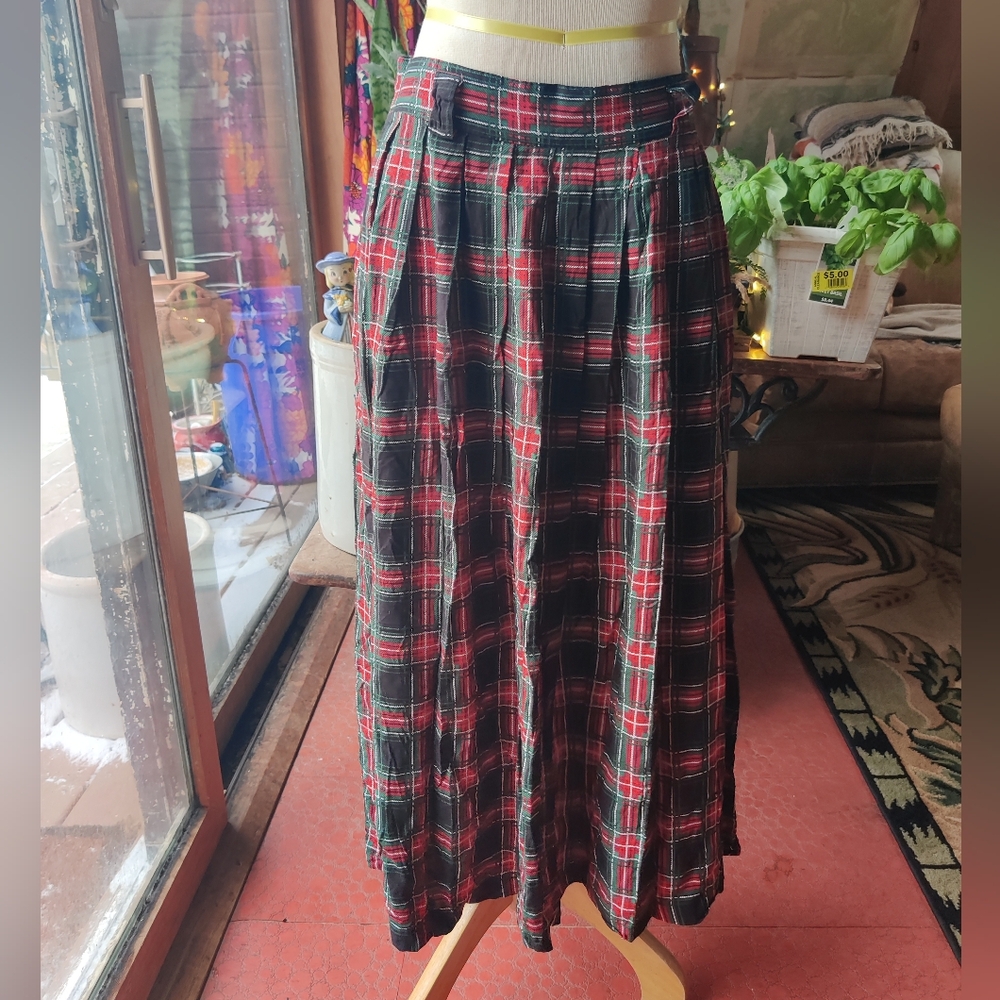 Briggs New York Plaid Skirt M Vintage Rayon Pockets Pleated Preppy Academia - Picture 5 of 12